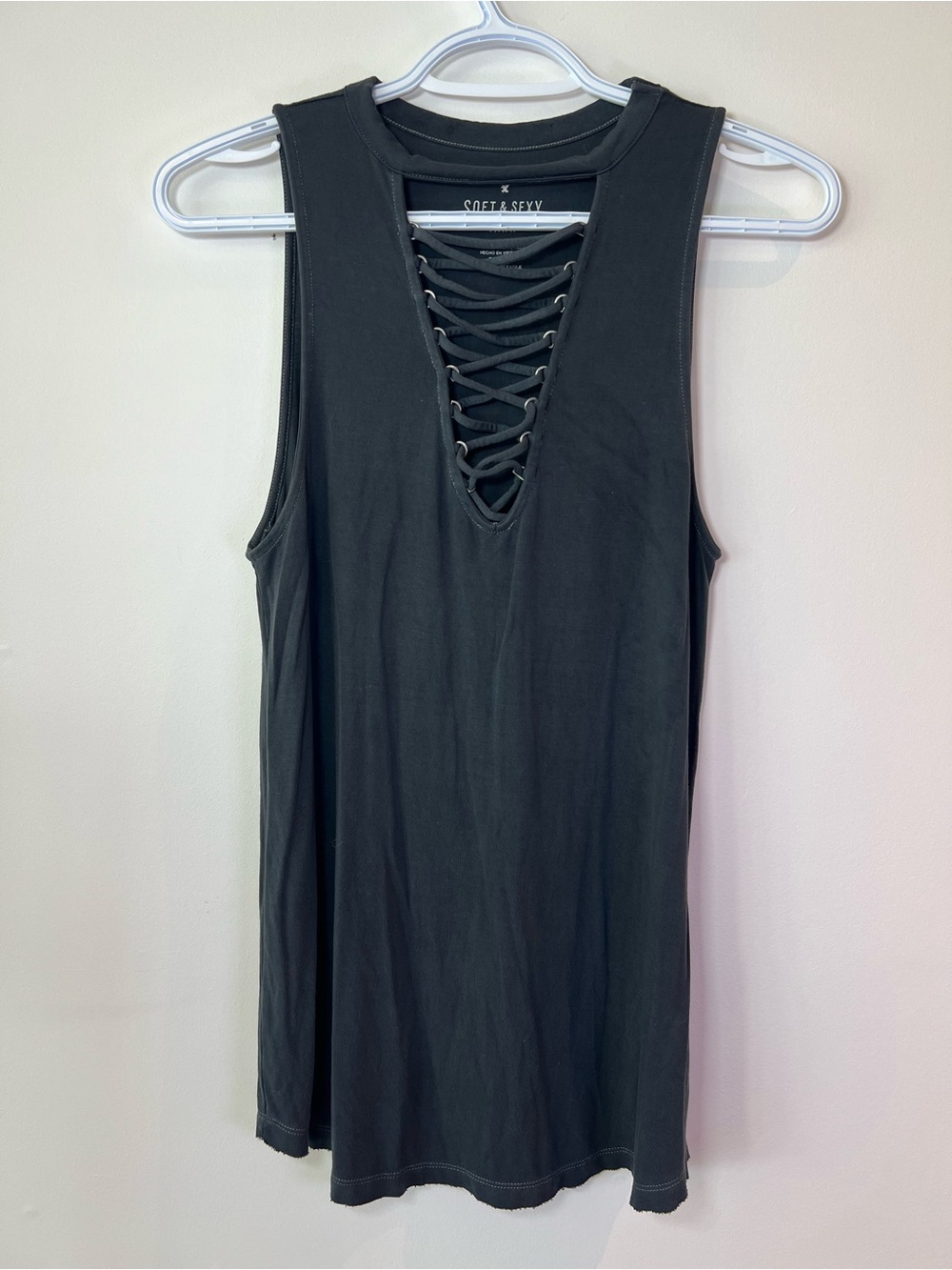 American Eagle Outfitters Soft & Sexy Black Lace-Up Minimalist Summer Tank Top